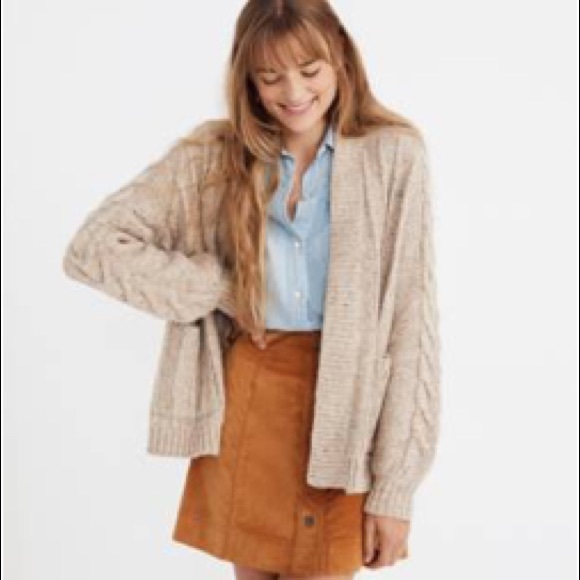 Madewell Sweaters - Madewell bubble sleeve cable knit cardigan size L